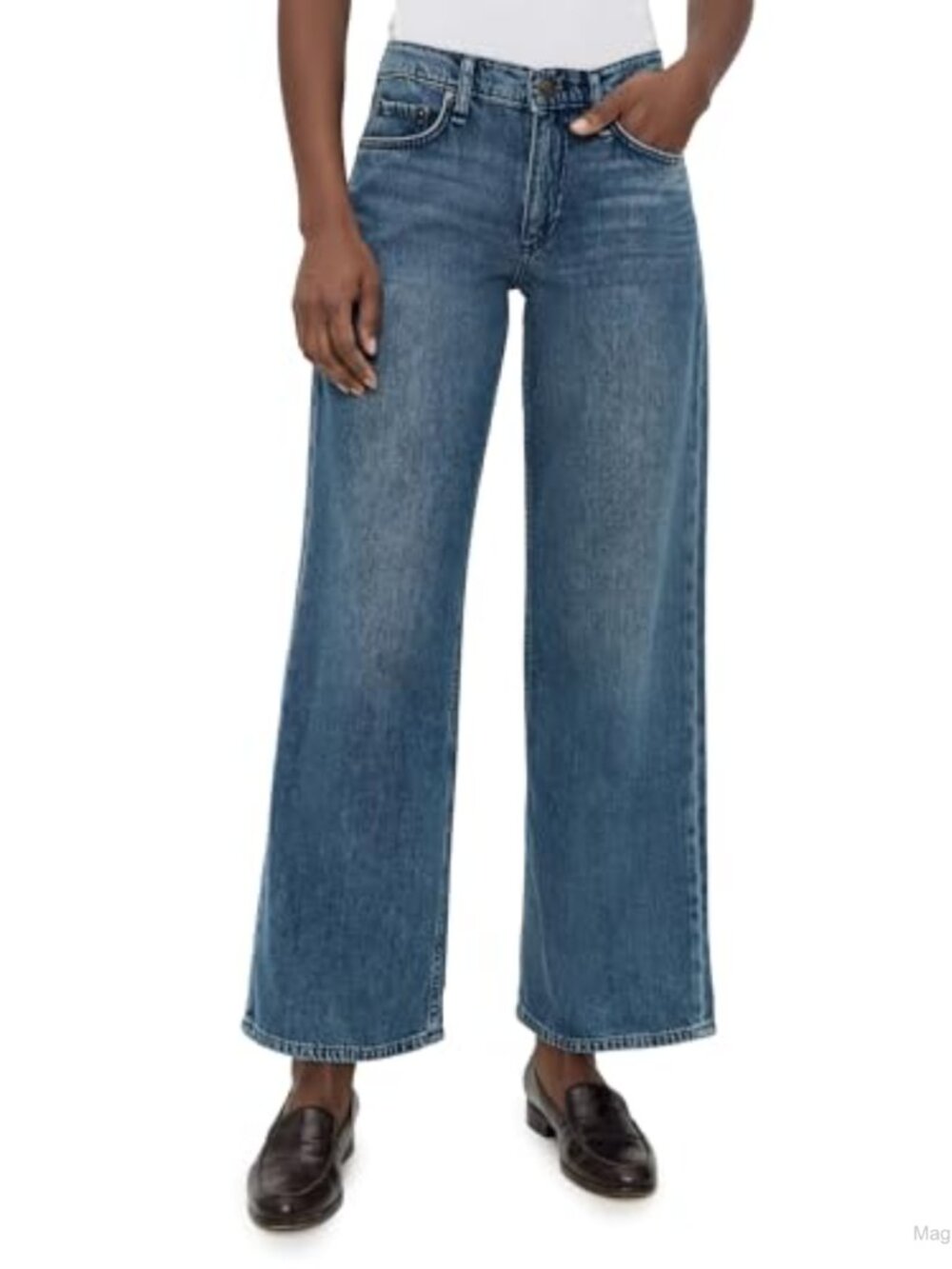 Lightweight Non-Stretch Denim Ankle Straight Jeans Mid Rise Faded